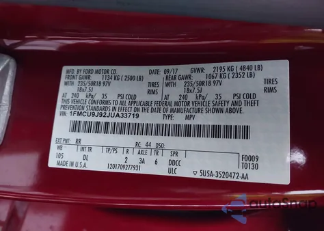 2018 Ford Escape Titanium from USA, damaged, VIN 1FMCU9J92JUA33719